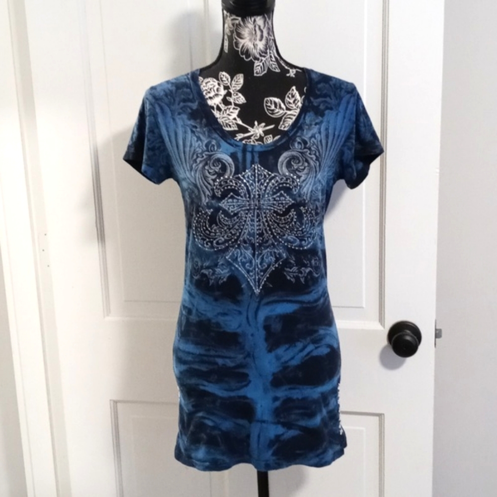 🖤Affliction🖤 - Blue/Black U-Neck Tee - Picture 2 of 14